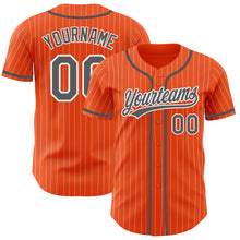 Laden Sie das Bild in den Galerie-Viewer, Custom Orange White Pinstripe Steel Gray Authentic Baseball Jersey
