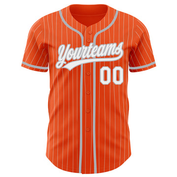 Custom Orange White Pinstripe Gray Authentic Baseball Jersey