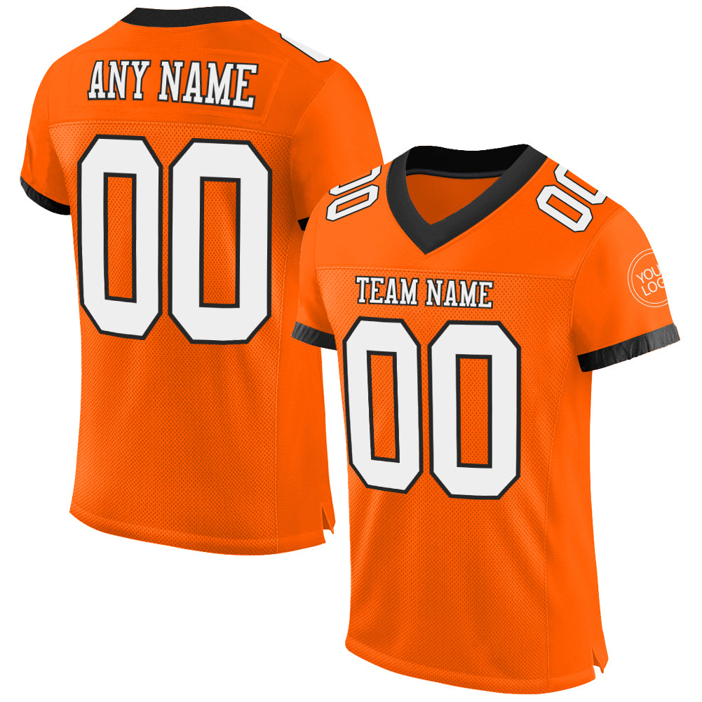 Custom Orange White-Black Mesh Authentic Football Jersey