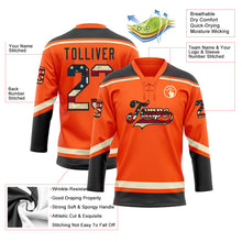 Load image into Gallery viewer, Custom Orange Vintage USA Flag Black-Cream Hockey Lace Neck Jersey
