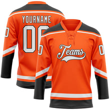 Laden Sie das Bild in den Galerie-Viewer, Custom Orange White-Black Hockey Lace Neck Jersey
