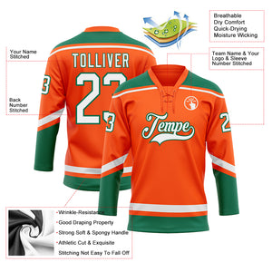 Custom Orange White-Kelly Green Hockey Lace Neck Jersey