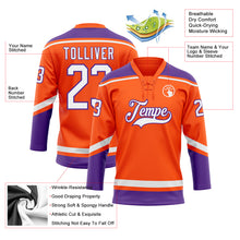 Laden Sie das Bild in den Galerie-Viewer, Custom Orange White-Purple Hockey Lace Neck Jersey
