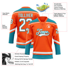 Laden Sie das Bild in den Galerie-Viewer, Custom Orange White-Teal Hockey Lace Neck Jersey
