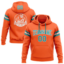 Load image into Gallery viewer, Custom Stitched Orange Teal-White Football Pullover Sweatshirt Hoodie
