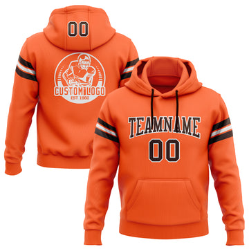 Custom Stitched Orange Brown-White Football Pullover Sweatshirt Hoodie