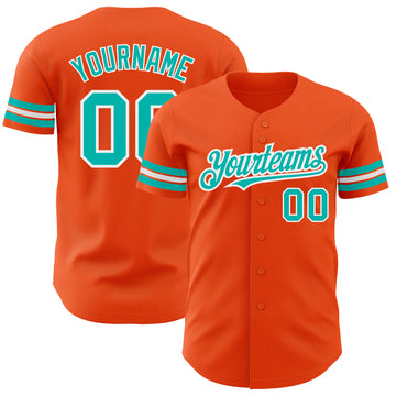 Custom Orange Aqua-White Authentic Baseball Jersey