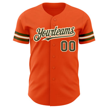 Custom Orange Olive-Cream Authentic Baseball Jersey