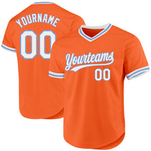 Load image into Gallery viewer, Custom Orange White-Light Blue Authentic Throwback Baseball Jersey
