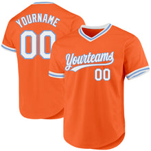 Laden Sie das Bild in den Galerie-Viewer, Custom Orange White-Light Blue Authentic Throwback Baseball Jersey
