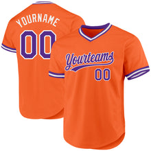 Load image into Gallery viewer, Custom Orange Purple-White Authentic Throwback Baseball Jersey
