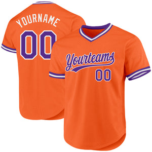 Custom Orange Purple-White Authentic Throwback Baseball Jersey