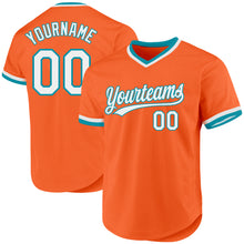 Laden Sie das Bild in den Galerie-Viewer, Custom Orange White-Teal Authentic Throwback Baseball Jersey
