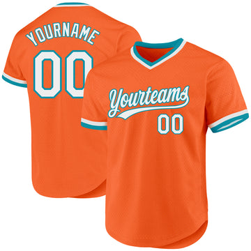 Custom Orange White-Teal Authentic Throwback Baseball Jersey