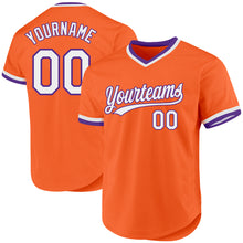 Laden Sie das Bild in den Galerie-Viewer, Custom Orange White-Purple Authentic Throwback Baseball Jersey
