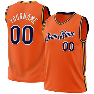 Custom Orange Navy Gold-White Authentic Throwback Basketball Jersey