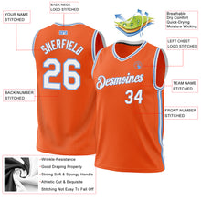 Load image into Gallery viewer, Custom Orange White-Light Blue Authentic Throwback Basketball Jersey
