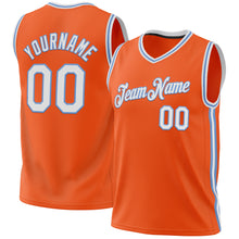 Laden Sie das Bild in den Galerie-Viewer, Custom Orange White-Light Blue Authentic Throwback Basketball Jersey
