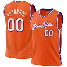 Laden Sie das Bild in den Galerie-Viewer, Custom Orange White-Purple Authentic Throwback Basketball Jersey
