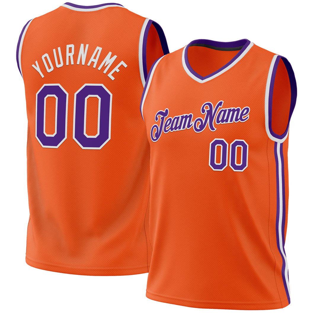 Custom Orange Purple-White Authentic Throwback Basketball Jersey