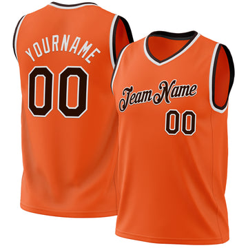 Custom Orange Brown-White Authentic Throwback Basketball Jersey