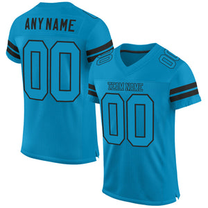 Custom Panther Blue Panther Blue-Black Mesh Authentic Football Jersey