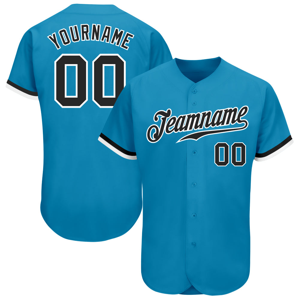 Custom Panther Blue Black-White Authentic Baseball Jersey