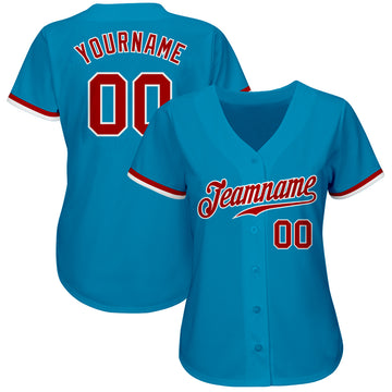 Custom Panther Blue Red-White Authentic Baseball Jersey