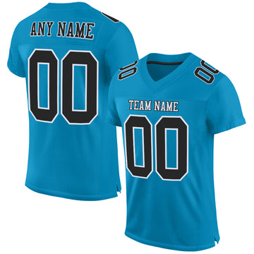 Custom Panther Blue Black-White Mesh Authentic Football Jersey