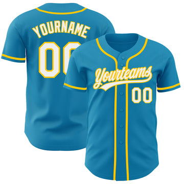 Custom Panther Blue White-Yellow Authentic Baseball Jersey