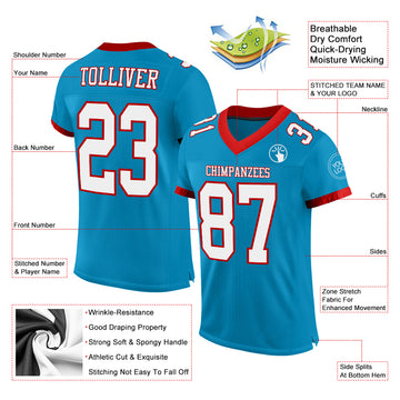 Custom Panther Blue White-Red Mesh Authentic Football Jersey