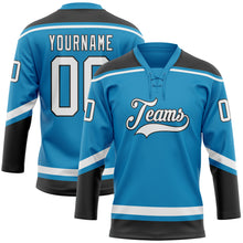 Load image into Gallery viewer, Custom Panther Blue White-Black Hockey Lace Neck Jersey
