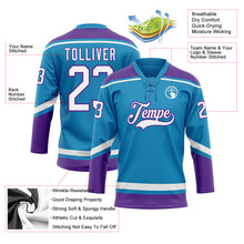 Load image into Gallery viewer, Custom Panther Blue White-Purple Hockey Lace Neck Jersey
