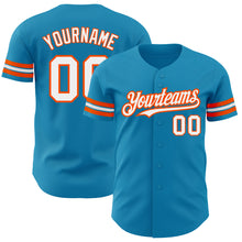 Laden Sie das Bild in den Galerie-Viewer, Custom Panther Blue White-Orange Authentic Baseball Jersey
