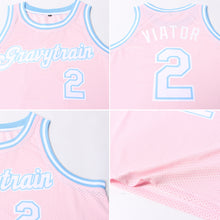 Laden Sie das Bild in den Galerie-Viewer, Custom Light Pink White-Light Blue Authentic Throwback Basketball Jersey
