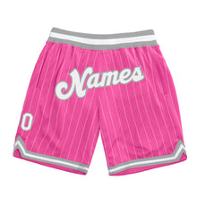 Load image into Gallery viewer, Custom Pink White Pinstripe White-Gray Authentic Basketball Shorts
