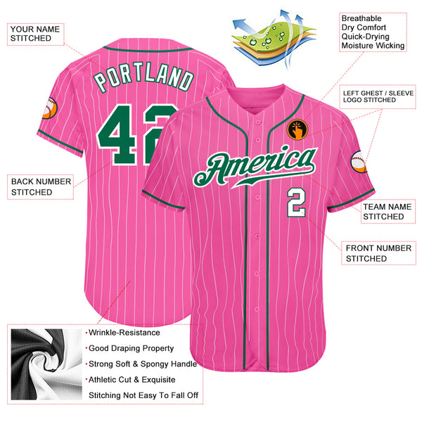 Cheap Custom Pink White Pinstripe Kelly Green-White Authentic