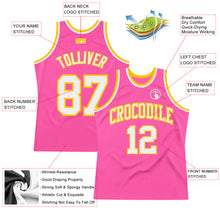 Laden Sie das Bild in den Galerie-Viewer, Custom Pink White-Gold Authentic Throwback Basketball Jersey
