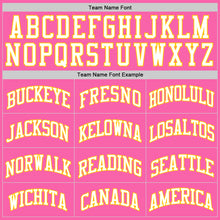 Load image into Gallery viewer, Custom Pink White-Gold Authentic Throwback Basketball Jersey
