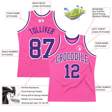 Custom Pink Purple-White Authentic Throwback Basketball Jersey