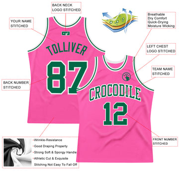 Custom Pink Kelly Green-White Authentic Throwback Basketball Jersey