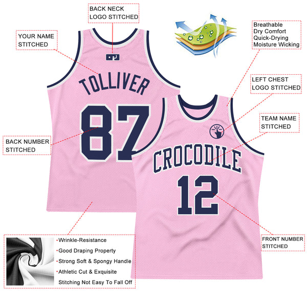 Custom Navy Pink-Neon Green Authentic Throwback Basketball Jersey Discount
