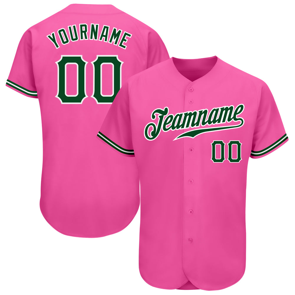 Custom Pink Green-White Authentic Baseball Jersey