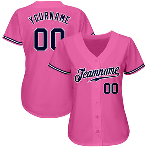 Custom Pink Navy-White Authentic Baseball Jersey