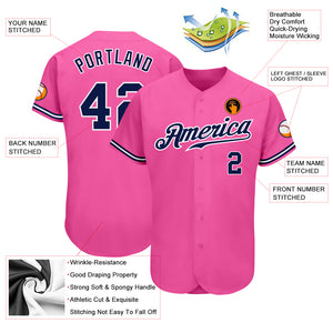 Custom Pink Navy-White Authentic Baseball Jersey