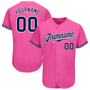 Custom Pink Navy-White Authentic Baseball Jersey