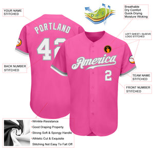 Custom Pink White-Gray Authentic Baseball Jersey