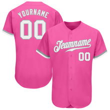 Laden Sie das Bild in den Galerie-Viewer, Custom Pink White-Gray Authentic Baseball Jersey
