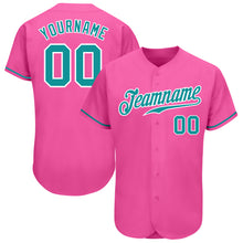 Laden Sie das Bild in den Galerie-Viewer, Custom Pink Teal-White Authentic Baseball Jersey
