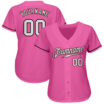 Custom Pink White-Brown Authentic Baseball Jersey